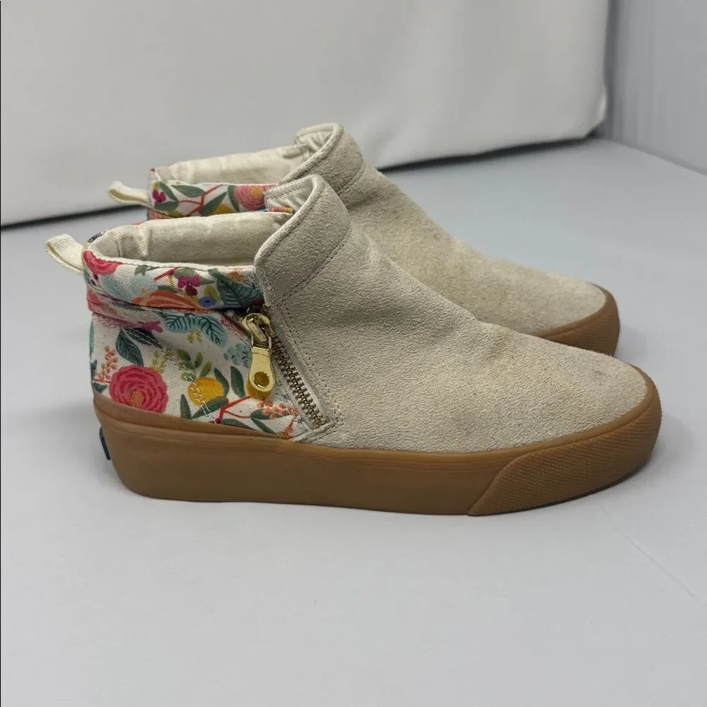 Rifle Paper Co x Keds Cooper Suede Zip Bootie Garden Party SZ 5.5 Tan Floral